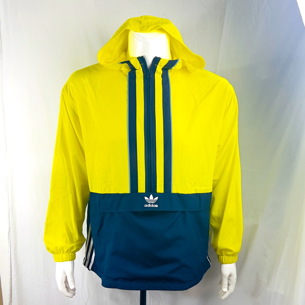 Adidas Original Windbreaker, Anorak Hoodie,Yellow & Blue,Medium,100% Polyester